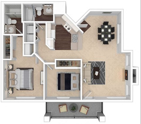 Clocktower Village 2x2 3D floor plan